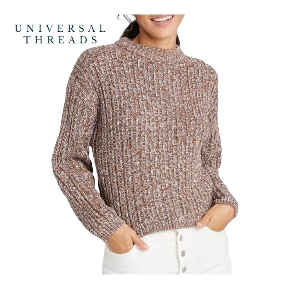1288. UNIVERSAL THREADS LONG SLEEVE KNITTED SWEATER SIZE XXL TAN/BLUE/WHITE‎